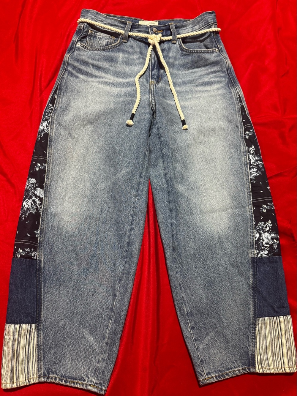 Universal Thread Light Blue High-Rise Jeans with Navy Floral Side Panels